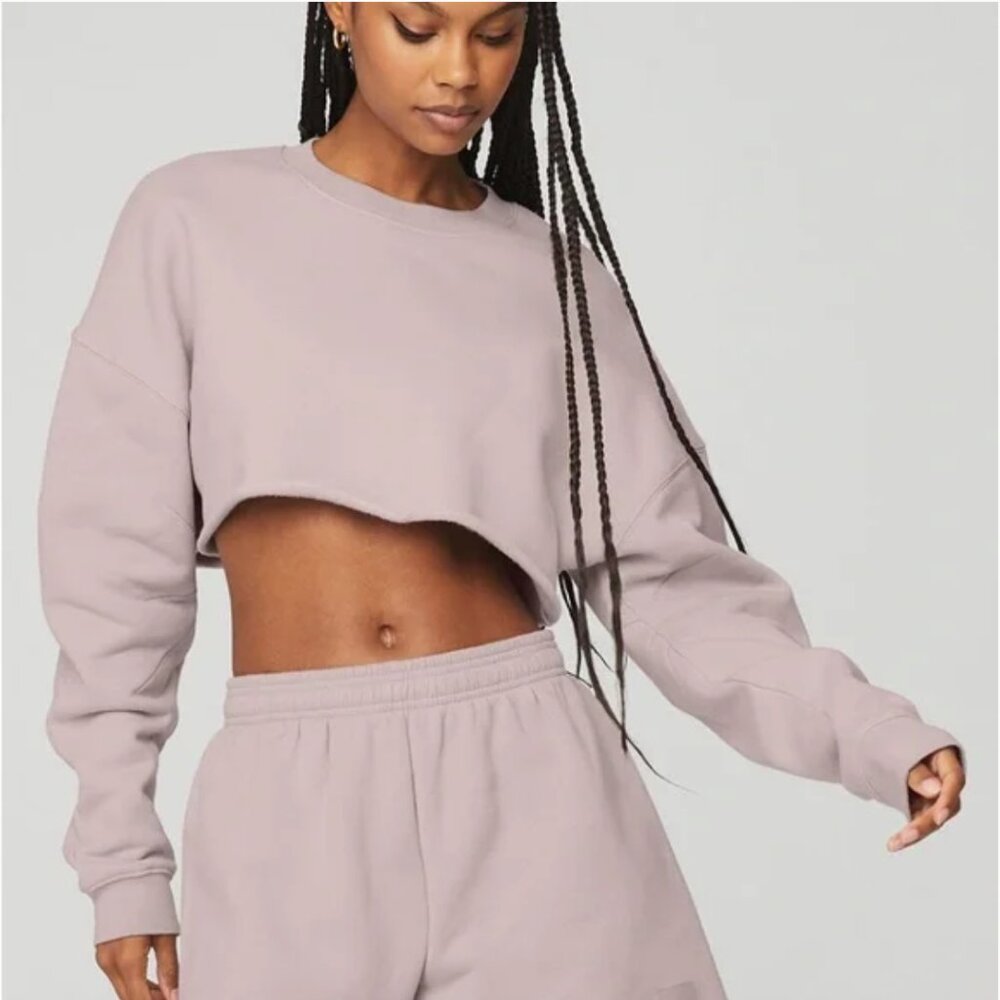 ALO YOGA Extreme Crop Crew Neck in Lavender Dusk Womens Size Large